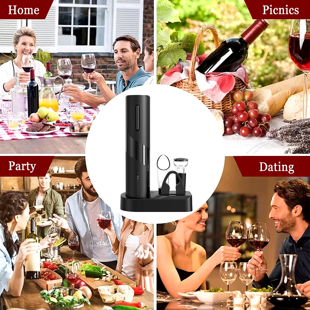 Electric Wine Opener Automatic Red Wine Corkscrew USB Rechargeable Wine Bottle Opener for Kitchen Bar One Click Foil Cutter