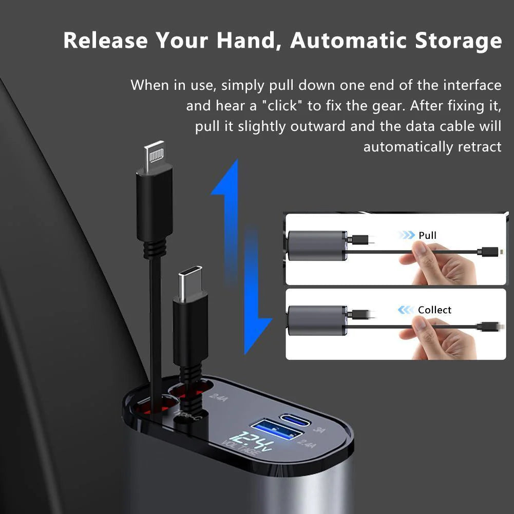 Retractable 4 in 1 Car Phone Charger