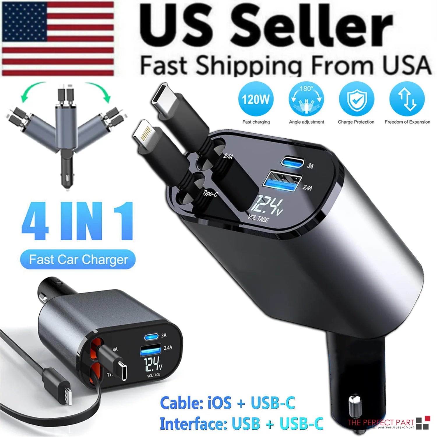 Retractable 4 in 1 Car Phone Charger