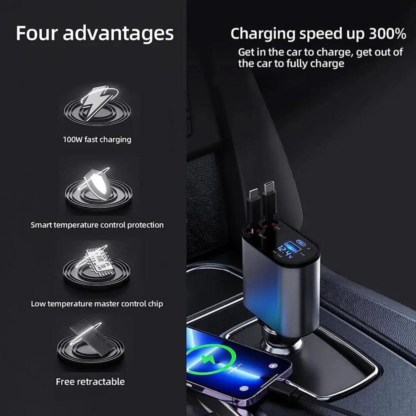 Retractable 4 in 1 Car Phone Charger