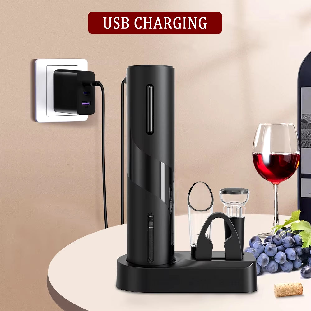 Electric Wine Opener Automatic Red Wine Corkscrew USB Rechargeable Wine Bottle Opener for Kitchen Bar One Click Foil Cutter