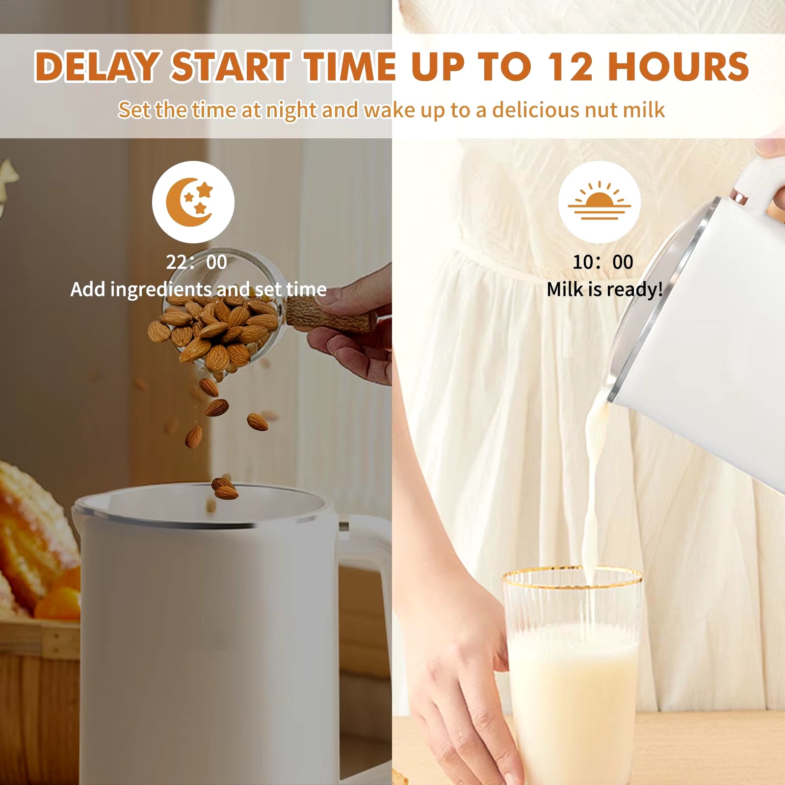 Nut Milk Maker 35Oz 1000Ml Almond Milk Machine 8-In-1 Automatic Soy Oat Cow Plant-Based Milk Homemade Dairy-Free Beverages