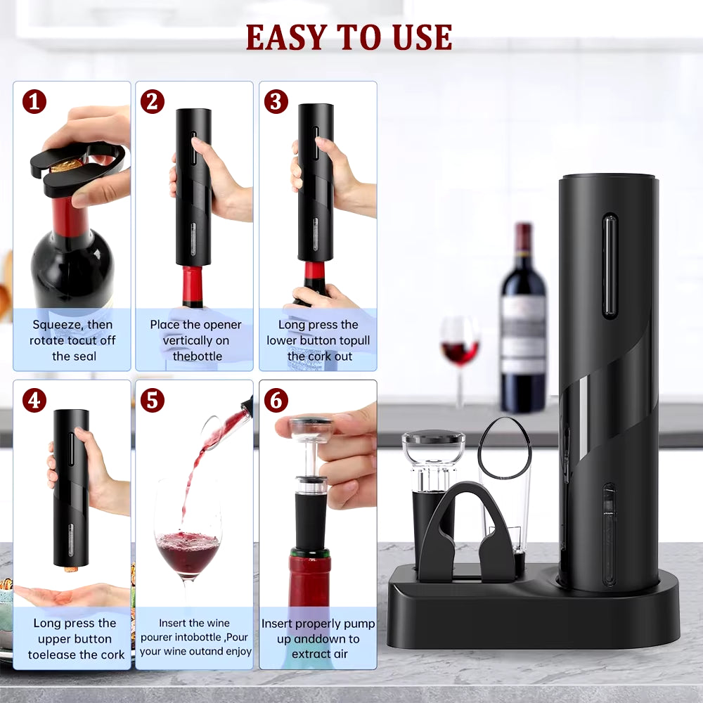 Electric Wine Opener Automatic Red Wine Corkscrew USB Rechargeable Wine Bottle Opener for Kitchen Bar One Click Foil Cutter