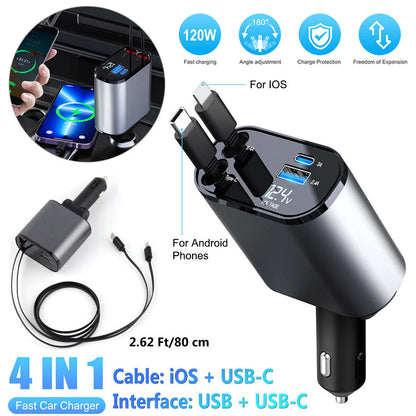 Retractable 4 in 1 Car Phone Charger