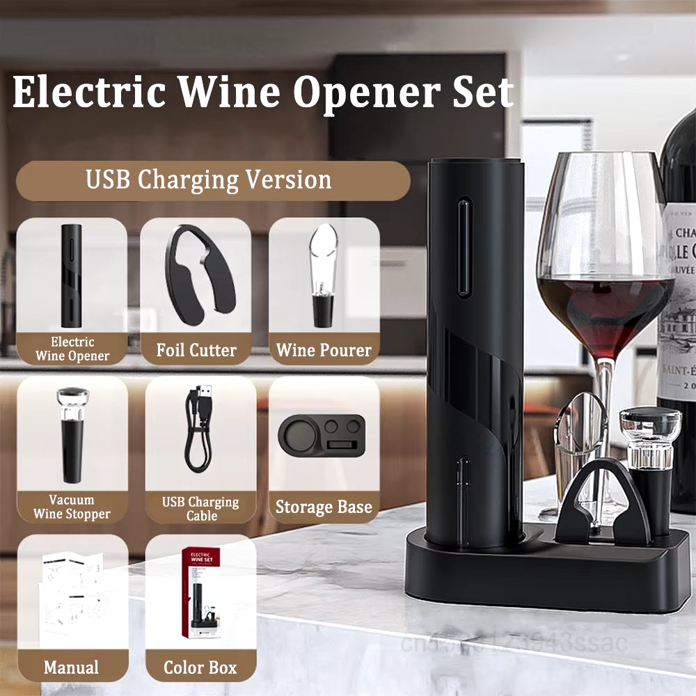 Electric Wine Opener Automatic Red Wine Corkscrew USB Rechargeable Wine Bottle Opener for Kitchen Bar One Click Foil Cutter