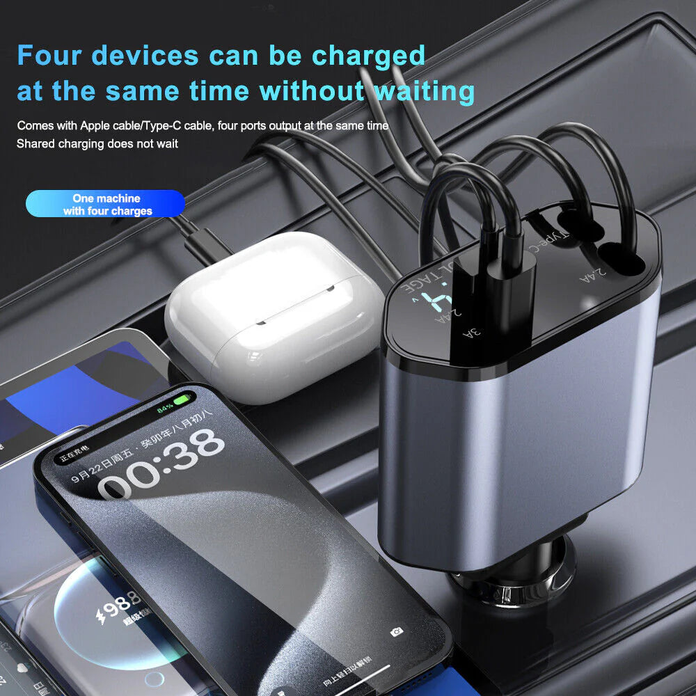 Retractable 4 in 1 Car Phone Charger