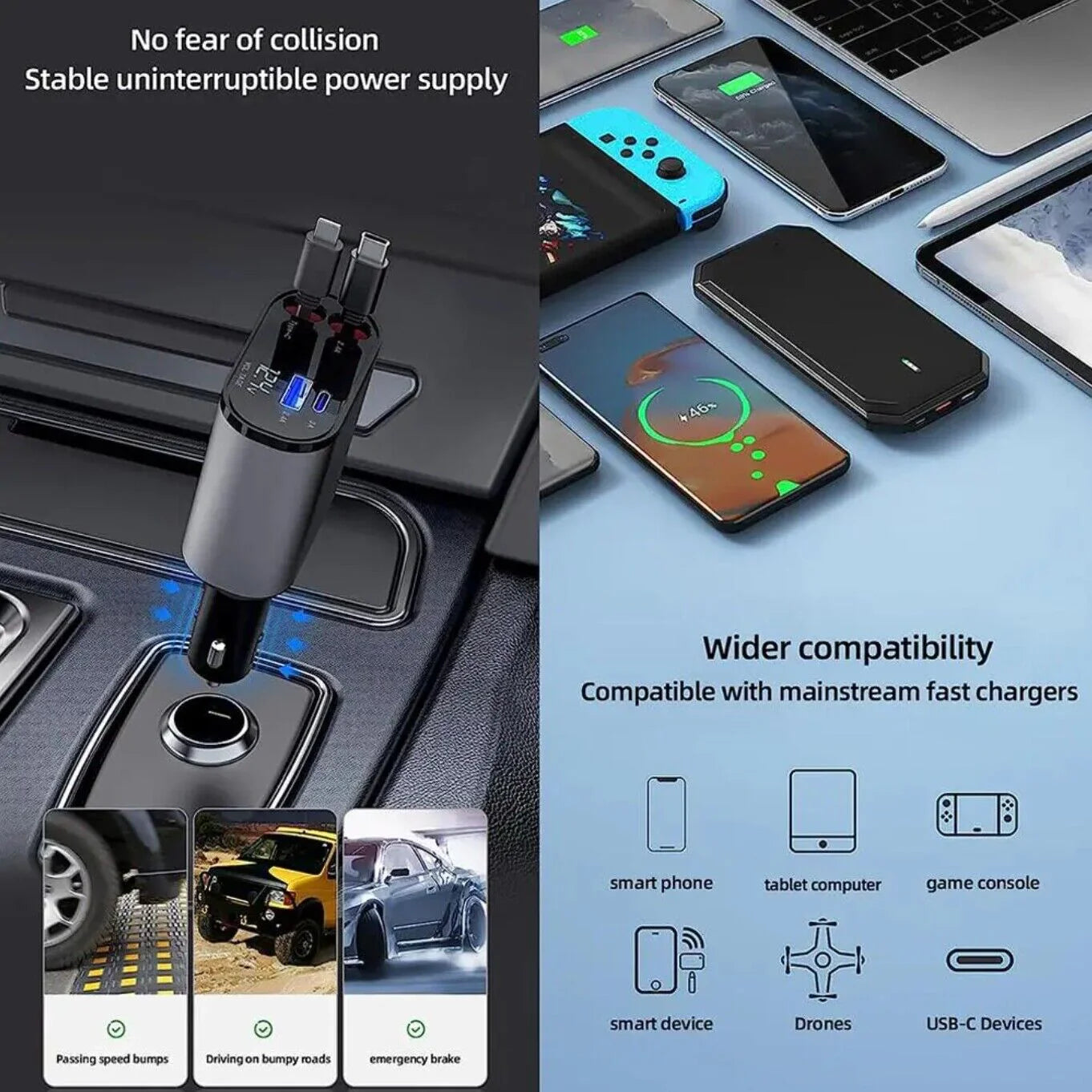 Retractable 4 in 1 Car Phone Charger