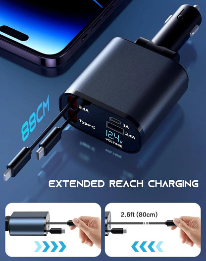 Retractable 4 in 1 Car Phone Charger