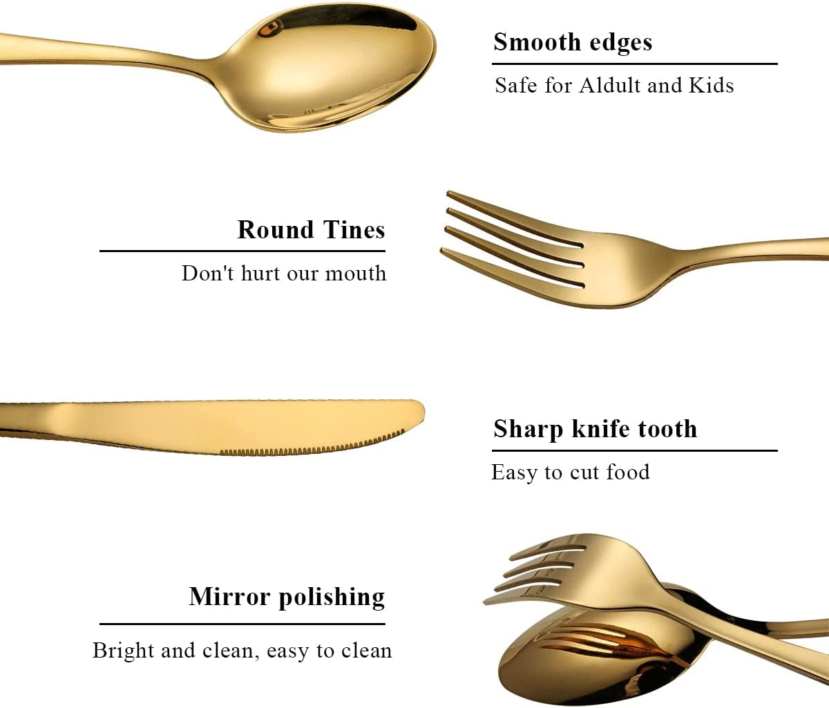 20 Piece Stainless Steel Flatware with Gold Plated Titanium