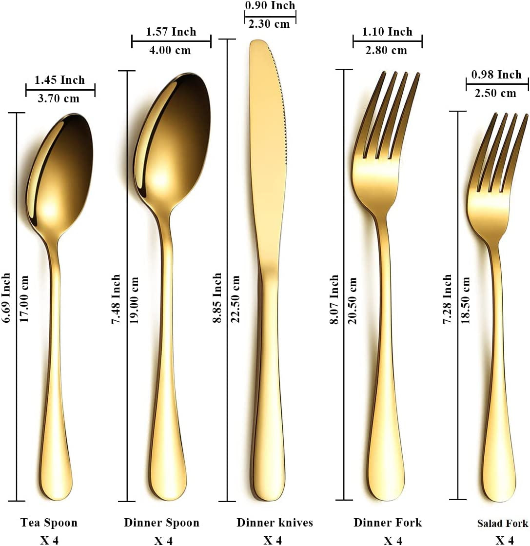 20 Piece Stainless Steel Flatware with Gold Plated Titanium