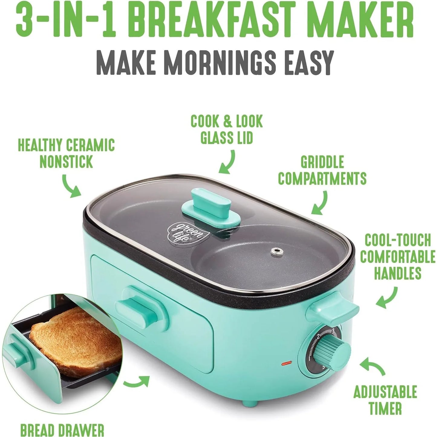 3-In-1 Non-stick, Ceramic Breakfast Maker