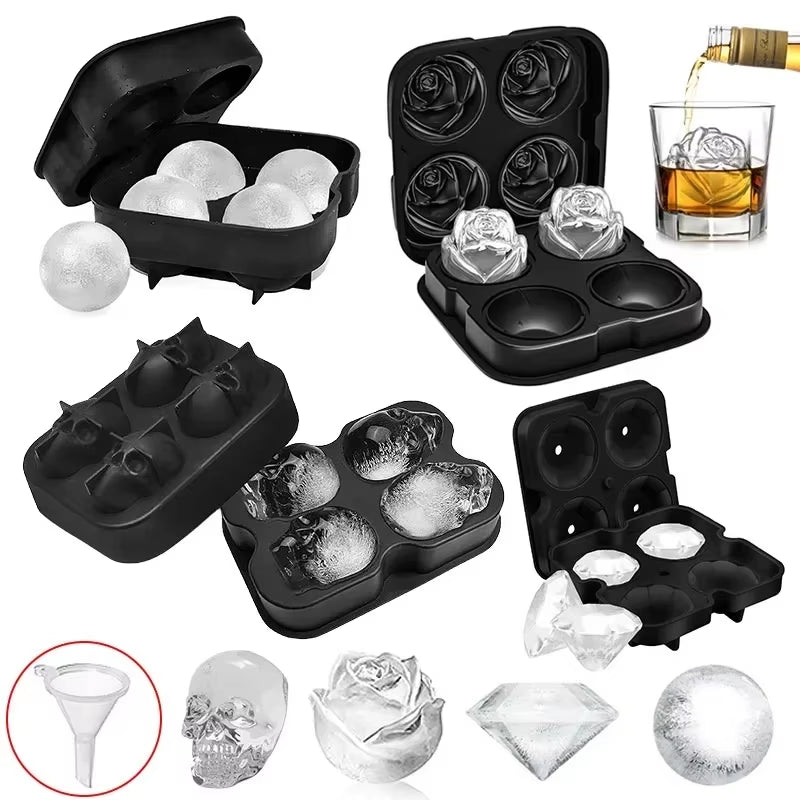 Silicone 3D Ball ,Skull, Diamond-Shaped Ice Mold ,Reusable Ice Cube Mold Ice Cube Trays,Easy Release,For Whiskey, Paty Supplies