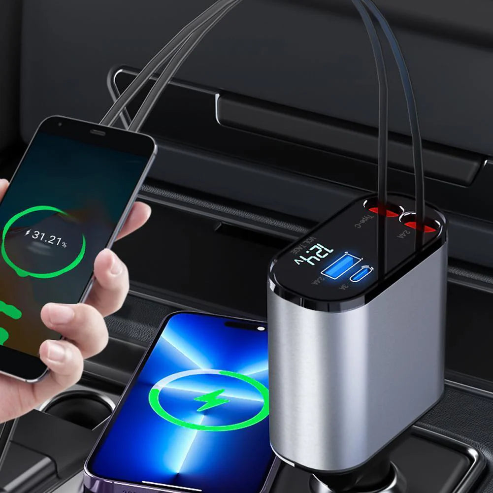 Retractable 4 in 1 Car Phone Charger