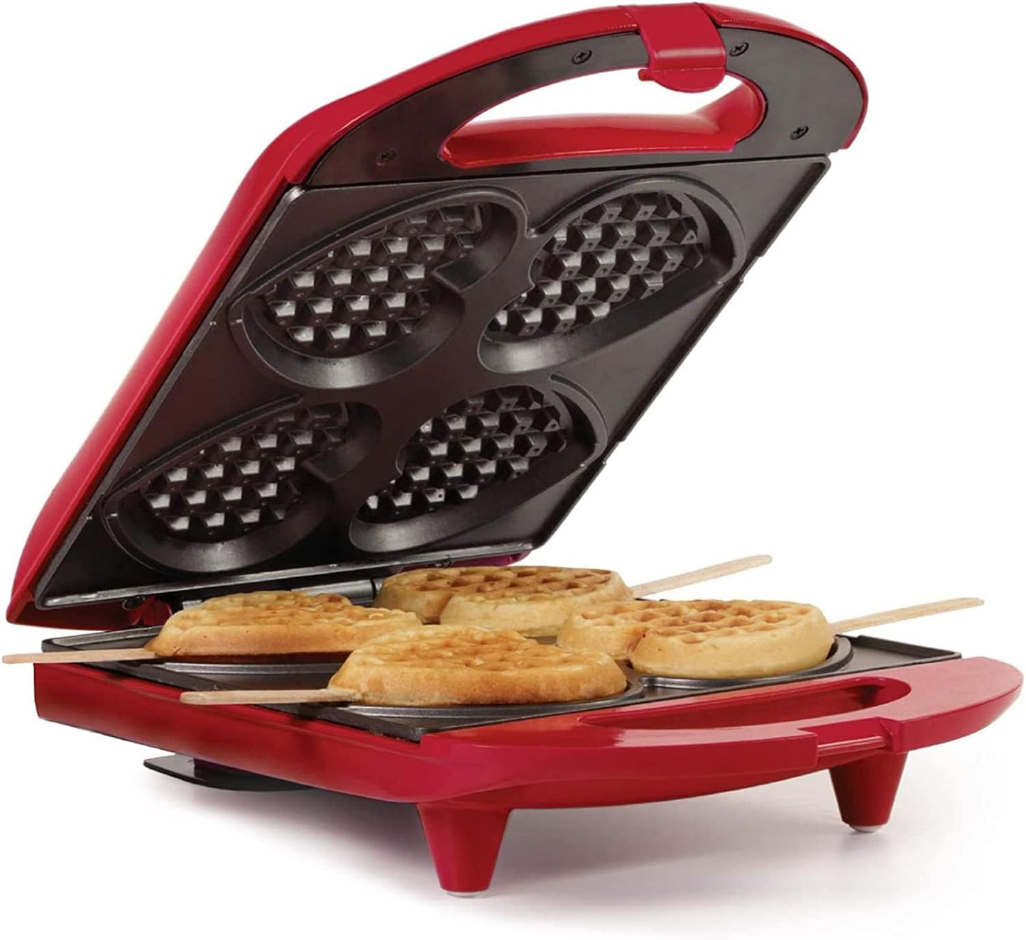 Non-Stick Heart Waffle Maker, Red - Makes 4 Heart-Shaped Waffles in Minutes